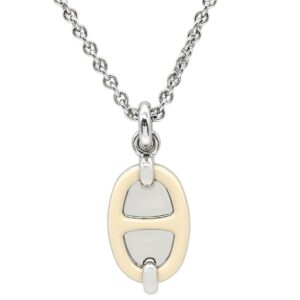 エルメス HERMES ネックレス ミニマイヨン PM ペンダント メタル エナメル クレーム×シルバー アイボリー クリーム シェーヌダンクル 【箱】 【中古】未使用保管品