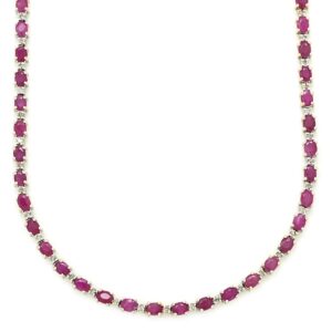 ネックレス ルビー 13.00ct ダイヤモンド 1.00ct テニスネックレス レッド×ホワイトゴールド 赤 オーバルミックスカット 18K 750 WG 【中古】中古品