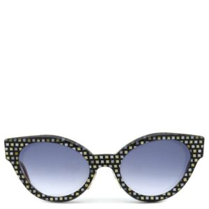 CUTLER AND GROSS サングラス キャットアイ 52□18 プラスチック レザー ブラック×ブラウン×マルチカラー シルバー金具 黒 茶 モザイク柄 【中古】