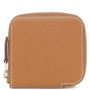 エルメス HERMES コインケース アザップ シルクイン ミニ コインケース ヴォーエプソン ゴールド シルバー金具 茶 ラウンドファスナー Z刻印 【中古】