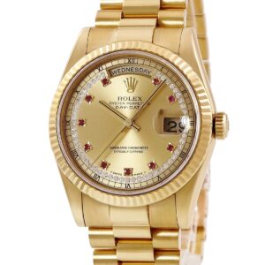 ロレックス ROLEX デイデイト 36 118238LR P番 K18YG無垢 純正ダイヤ&ルビー フルーテッドベゼル メンズ 腕時計自動巻き ゴールド 【中古】中古美品