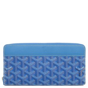 ゴヤール GOYARD 長財布 マティニョン GM PVCコーティングキャンバス レザー ブルー シルバー金具 青 ラウンドファスナー ヘリンボーン柄 APMZIP GM 10 【箱】 【中古】新品同様品
