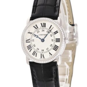 カルティエ Cartier ロンド ルイ カルティエ SM WR000251 K18WG無垢 純正ダイヤ アイボリー 青針 レディース 腕時計クオーツ ベージュ 【中古】