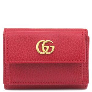グッチ GUCCI 三つ折り財布 GGマーモント レザー レッド ゴールド金具 プチマーモント 赤 523277 【箱】 【中古】