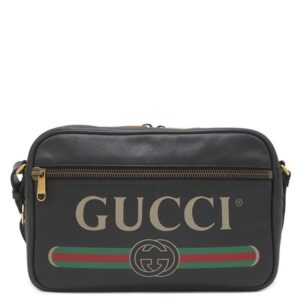 グッチ GUCCI ショルダーバッグ ヴィンテージロゴ メッセンジャーバッグ レザー ブラック マットゴールド金具 黒 レトロスタイル ロゴプリント 523589 【保存袋】 【中古】