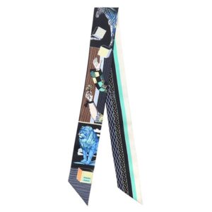エルメス HERMES スカーフ ツイリー シルク ブラック×ブルー×ヴェール 新品 未使用 【グラン テアトル ヌーヴォ】 【箱】 【中古】