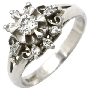 リング 指輪 ダイヤ 0.15ct 0.17ct プラチナシルバー Pt900 9P 9石 9粒 フラワー 花モチーフ 5.5号 【中古】中古品