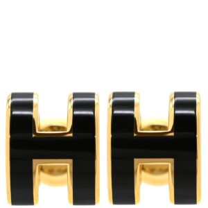 エルメス HERMES ピアス ポップアッシュ Hピアス ミニ GP エナメル ブラック×ゴールド 黒 Hモチーフ 新品 未使用 【箱】 【中古】未使用保管品