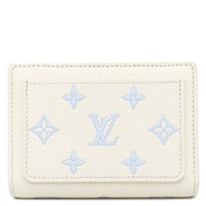 【★3％OFFクーポン】ルイヴィトン LOUIS VUITTON 二つ折り財布 ポルトフォイユ クレア モノグラムアンプラント ミルキーホワイト×ブルー ゴールド金具 コンパクト M28274 RFID 【箱】 【中古】新品同様品