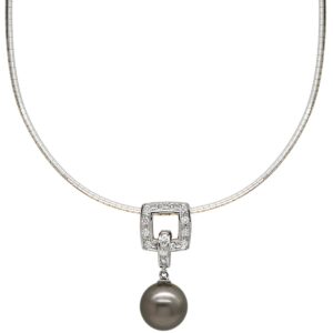 タサキ TASAKI ネックレス パール ダイヤ グレー×ホワイトゴールド×イエローゴールド 1粒 真珠 ドロップ スウィング リバーシブル 【ケース】 【中古】中古美品