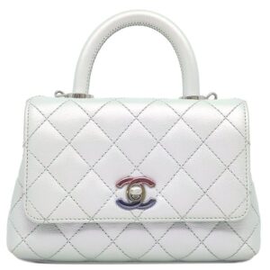 シャネル CHANEL ショルダーバッグ マトラッセ ココハンドル 19 XXS キャビアスキン ライトブルー シルバー金具 メタリック AS2215 ランダムシリアル 【中古】中古美品