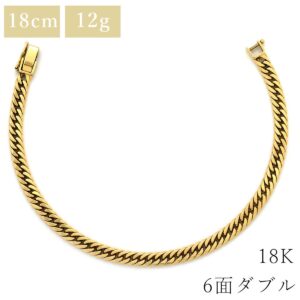 喜平 KIHEI ブレスレット K18 18金 18.3cm 12.5g 6面 ダブル W K18YG イエローゴールド 造幣局検定マーク ※ショッピングローン対応していません 【中古】