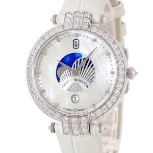 ハリーウィンストン Harry Winston プルミエール ムーンフェイズ PRNQMP36WW001 K18WG無垢 純正ダイヤ シェル レディース 腕時計クオーツ ホワイト 【中古】