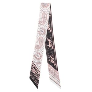 エルメス HERMES スカーフ ツイリー シルク ブラック×ホワイト×ヴューローズ 新品 未使用 【シュヴァル ドゥ クール バンダナ】 【箱】 【中古】