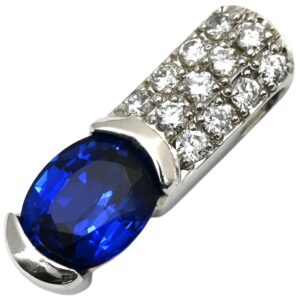 ペンダントトップ ブルーサファイア 0.85ct ダイヤモンド ブルー×プラチナシルバー 青 オーバルミックスカット プラチナ 【中古】中古美品
