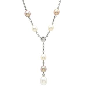 ミキモト MIKIMOTO ネックレス パール ダイヤモンド パールホワイト×ピンク×ホワイトゴールド MIKIMOTO 真珠 Au750 WG Y字デザイン ステーション 【中古】中古美品