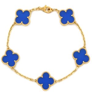 ヴァンクリーフアーペル Van Cleef & Arpels ブレスレット ヴィンテージアルハンブラ 5モチーフ ブルー×イエローゴールド 青 750 18K YG アゲート VCARP3490 【保存袋】 【中古】中古美品