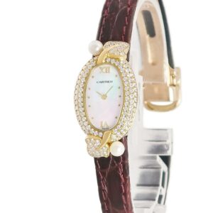 カルティエ Cartier ミニベニュワール WB506851 K18YG無垢 純正ダイヤ&パール シェル レディース 腕時計クオーツ ホワイト 【中古】