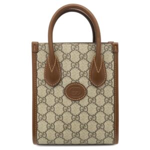 グッチ GUCCI 2WAYバッグ インターロッキングG ミニトート GGスプリームキャンバス ブラウン ゴールド金具 PVC×レザー 671623 【保存袋】 【中古】