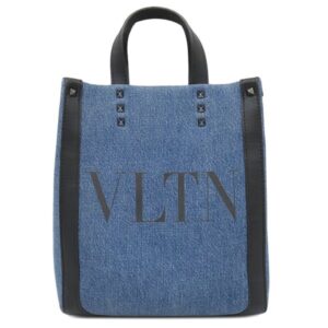 ヴァレンティノ VALENTINO 2WAYバッグ VLTN ロゴ デニム レザー ブルー×ブラック シルバー金具 青 黒 ショルダー トート スタッズ 2Y2B0B78 【中古】