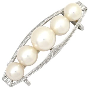 ミキモト MIKIMOTO アクセサリー あこやパール 帯どめ パールホワイト×ホワイトゴールド MIKIMOTO 帯留 5P 5粒 真珠 アコヤ 和彫り 和装小物 【中古】中古美品