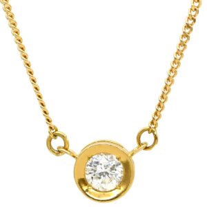 ネックレス ソリティア ダイヤモンド イエローゴールド Au750 18K 18金 1P 1石 1粒 両吊りタイプ ベゼルセッティング ラウンド 【中古】中古美品