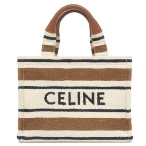 セリーヌ CELINE 2WAYバッグ スモール カバ タイス コットン レザー ブラウン×マルチカラー ゴールド金具 茶 白 黒 ロゴ ジャガード 199162FO2.14ML 【中古】新品同様品