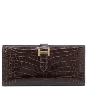 エルメス HERMES 長財布 ベアンスフレ アリゲーター ハバナ ゴールド金具 新品未使用 茶 クロコ 二つ折り財布 K刻印(2025年製) 【中古】未使用保管品