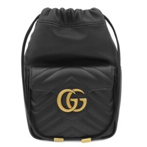 グッチ GUCCI ショルダーバッグ GGマーモント キルティング ミニ バケット レザー シェブロンキルティングレザー ブラック マットゴールド金具 ダブルG 746433 【箱】 【中古】新品同様品