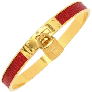 エルメス HERMES バングル ケリーバングル GP リザード レッドXゴールド ゴールド金具 カデナチャーム 【箱】 【中古】