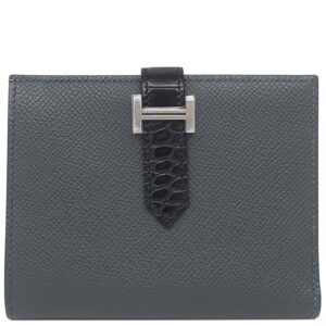 エルメス HERMES 二つ折り財布 ベアンコンパクト タッチ ヴォーエプソン アリゲーター グリミスティ×ブラック シルバー金具 黒 クロコ W刻印(2024年製) 【箱】 【中古】