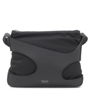 サルヴァトーレ・フェラガモ Salvatore Ferragamo ショルダーバッグ カットアウト ナイロン レザー ブラック シルバー金具 黒 斜め掛け 241499 【保存袋】 【中古】