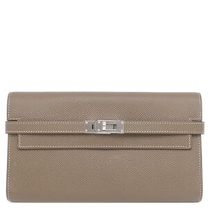 エルメス HERMES 長財布 ケリーウォレット ロング ヴォーエプソン エトゥープ シルバー金具 グレージュ C 【箱】 【中古】