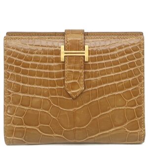 エルメス HERMES 二つ折り財布 ベアンコンパクト アリゲーター クラフト ゴールド金具 コンパクトウォレット クロコ U 【中古】中古品