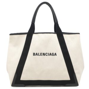 バレンシアガ BALENCIAGA トートバッグ Navy カバ M キャンバス レザー ナチュラル×ブラック シルバー金具 ネイビーカバス 黒 339936 1081 W 002123 【中古】