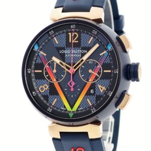 ルイヴィトン LOUIS VUITTON タンブール クロノグラフ ダミエ コバルト Vレインボー QA129 K18PG×SS 渋谷限定 メンズ 腕時計自動巻き マルチカラー 【中古】