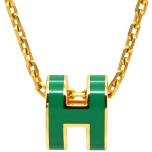 エルメス HERMES ネックレス ポップアッシュ ミニ ペンダント GP ラッカー マラカイト×ゴールド 緑 Hモチーフ 【箱】 【中古】未使用保管品