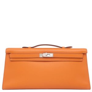 エルメス HERMES ハンドバッグ ケリー ロング ポシェット ヴォースイフト オレンジ シルバー金具 クラッチバッグ □J 【箱】 【中古】中古美品