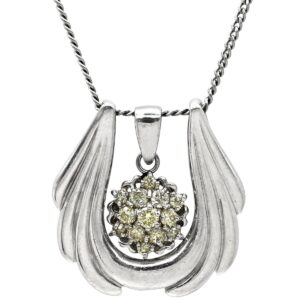 ネックレス ダイヤモンド ライトイエロー×プラチナシルバー Pt900 プラチナ パヴェ フラワー 花モチーフ ウィング 翼モチーフ 3WAY 【中古】中古品