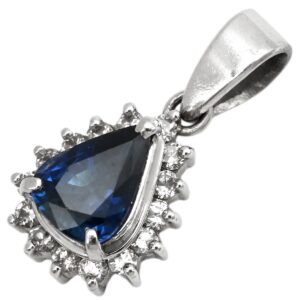 ペンダントトップ ブルーサファイア 0.73ct ダイヤモンド ブルー×プラチナシルバー 青 ペアシェイプカット プラチナ 【中古】中古品