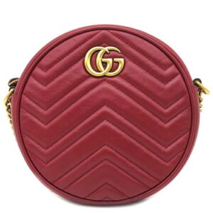 グッチ GUCCI ショルダーバッグ GGマーモント ラウンドショルダー レザー レッド ゴールド金具 赤 チェーンショルダー 550154 【保存袋】 【中古】