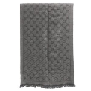 グッチ GUCCI マフラー ダブルジャガード ウールスカーフ ウール グレー ストール ウール100% GG柄 133483 【中古】