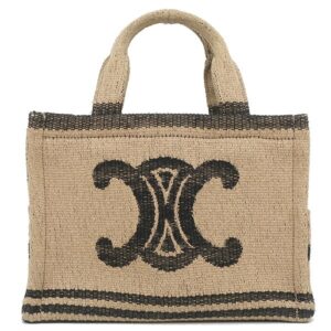 セリーヌ CELINE 2WAYバッグ トリオンフ カバタイス キャンバス テキスタイル ナチュラル×ブラック ゴールド金具 ハンドバッグ ショルダー ラフィア風 199162EGH.02BL 【中古】