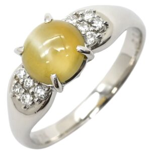 リング 指輪 クリソベリル キャッツアイ 2.24ct ダイヤモンド イエローグリーン×プラチナシルバー 緑黄色 猫目石 プラチナ900 21号 【中古】中古品