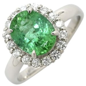 リング 指輪 トルマリン2.43ct ダイヤモンド プラチナシルバー 薄緑 オーバルモディファイト ブリリアントカット 1石 14号 【中古】
