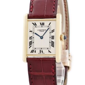 カルティエ Cartier タンク ルイ カルティエ LM W1527851 OH済 K18YG無垢 ギョウシェ 青針 ローマン レディース 腕時計手巻き シルバー 【中古】中古美品