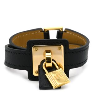 エルメス HERMES ブレスレット オーケリー スイフト GP ブラック×ゴールド T2 黒 2重 2連 レザーブレス カデナモチーフ Y 【中古】中古美品