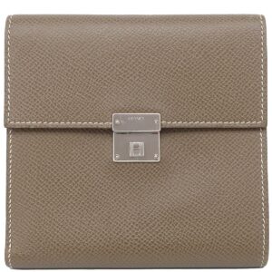 エルメス HERMES 三つ折り財布 クリック12 ヴォーエプソン エトゥープ シルバー金具 グレージュ C刻印 【中古】