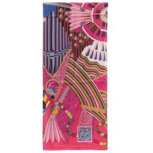 エルメス HERMES ストール カレ140 カレジェアン カシミヤ シルク ピンク×マルチカラー 【POINT D ORGUE/フェルマータ】 【箱】 【中古】中古美品