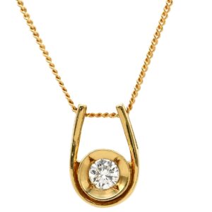 ネックレス ソリティア ダイヤモンド 0.12ct イエローゴールド Au750 18K 18金 1P 1石 1粒 U字デザイン 【中古】中古美品